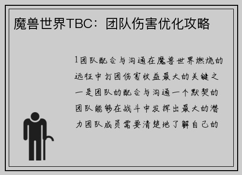 魔兽世界TBC：团队伤害优化攻略