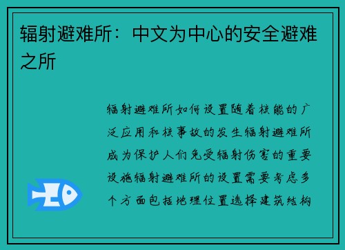 辐射避难所：中文为中心的安全避难之所
